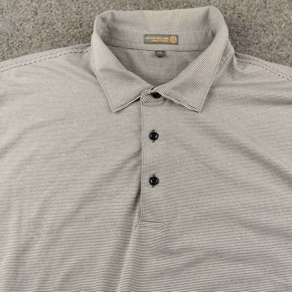 Peter Millar Summer Comfort Polo Shirt Mens 2XL XXL Gray White Micro Stripe Golf